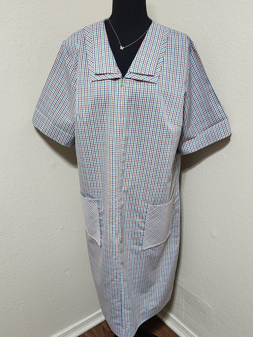 Vintage 60s 70s Sears Zip & Dash Plaid House Dress Duster Sz16 Made In USA